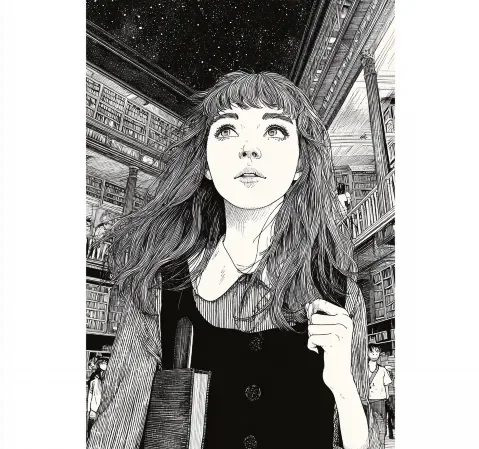恋爱漫画中男女主角在樱花树下的场景