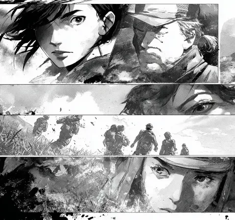 日常漫画中角色围坐吃饭的温馨场景